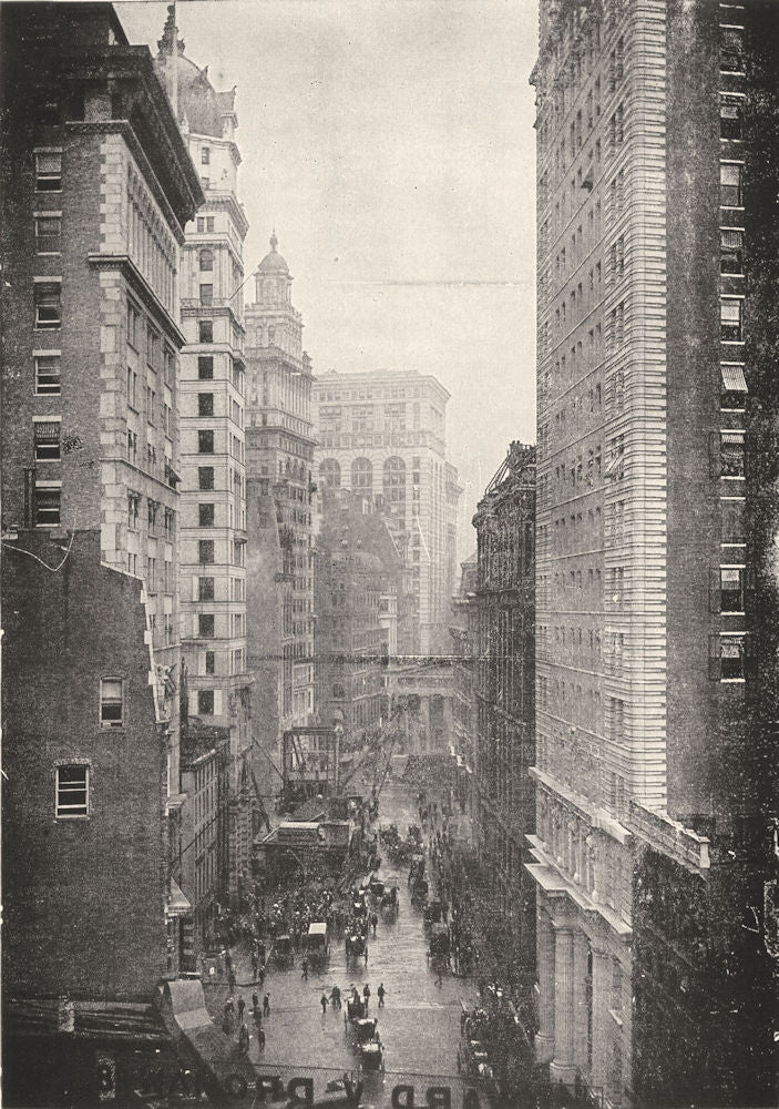 NEW YORK. Looking North on Broad street, New York 1907 old antique print